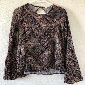 Black and brown paisley print long sleeve top by One Clothes size small